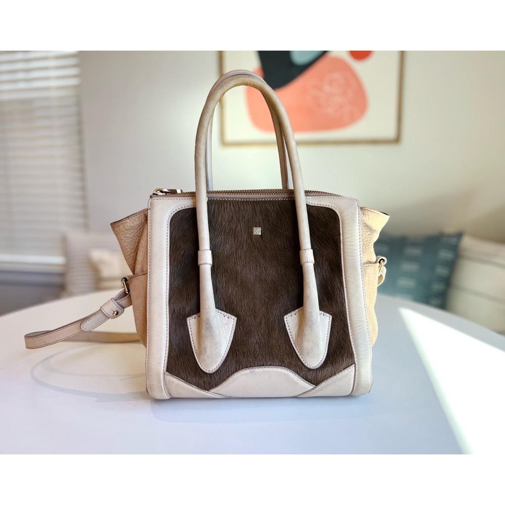 Pour La Victoire 🌹 Butler Brown Fur & Tan Leather Tote Handbag Purse